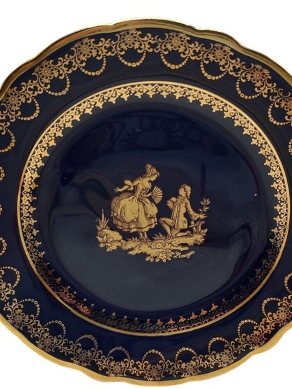 Vintage Limoges plate THE PROPOSAL, FRANCE COBALT blue &gold embellished inlay